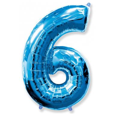 Шар цифра синяя 6