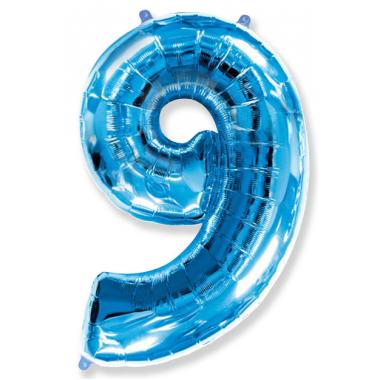 Шар цифра синяя 9