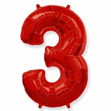 Шар цифра красная 3 