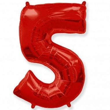 Шар цифра красная 5