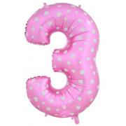 Шар цифра розовая 3, сердце